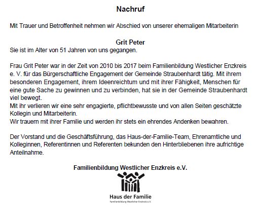 Wir trauern um Grit